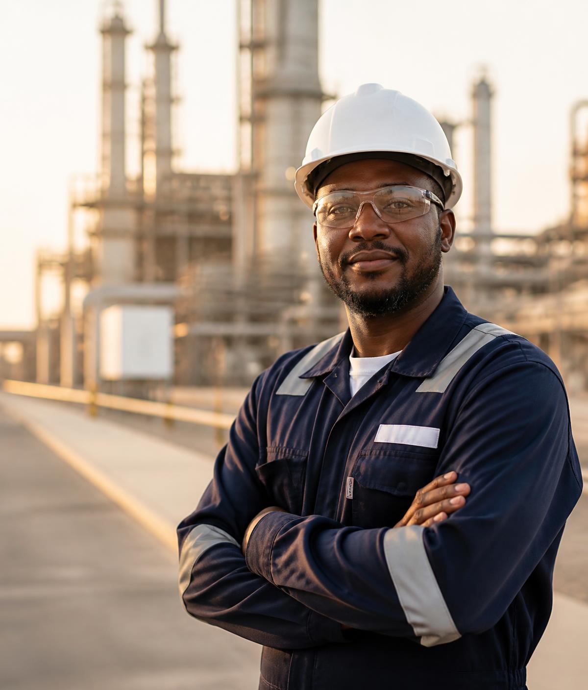 Skilled African worker at a Gulf industrial site